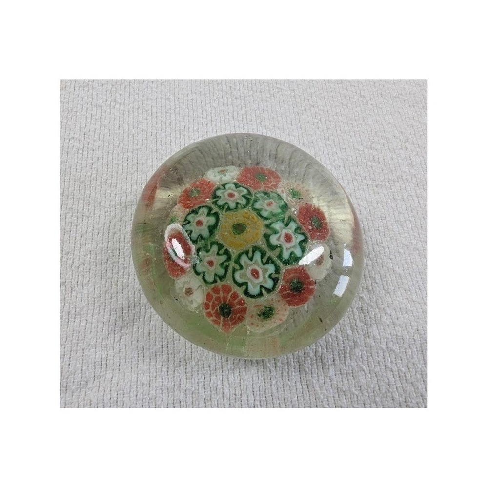 Vintage Millefiori Art Glass Paperweight 2" Floral Cane Design Boho Stardust